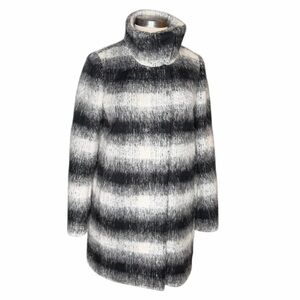 ANN TAYLOR PETITE Black and White Striped Turtleneck Pea Coat Wool Women's SP
